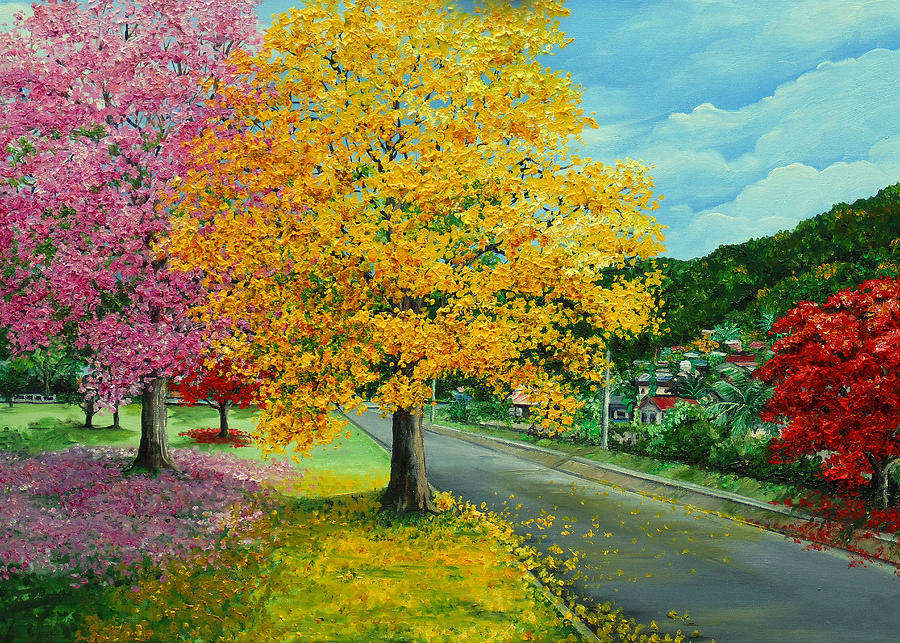Flowering Trees Painting - Poui In  Diego by Karin  Dawn Kelshall- Best