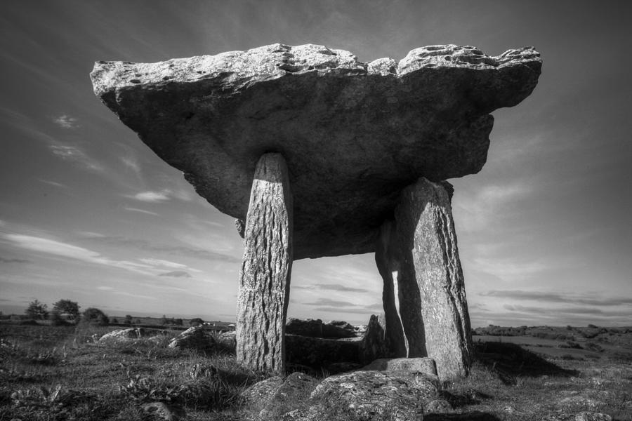 Poulnabrone Dolmen in Black and White Photograph by John Quinn