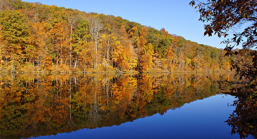 Pounds Hollow Lake in Autumn Photograph by Sandy Keeton