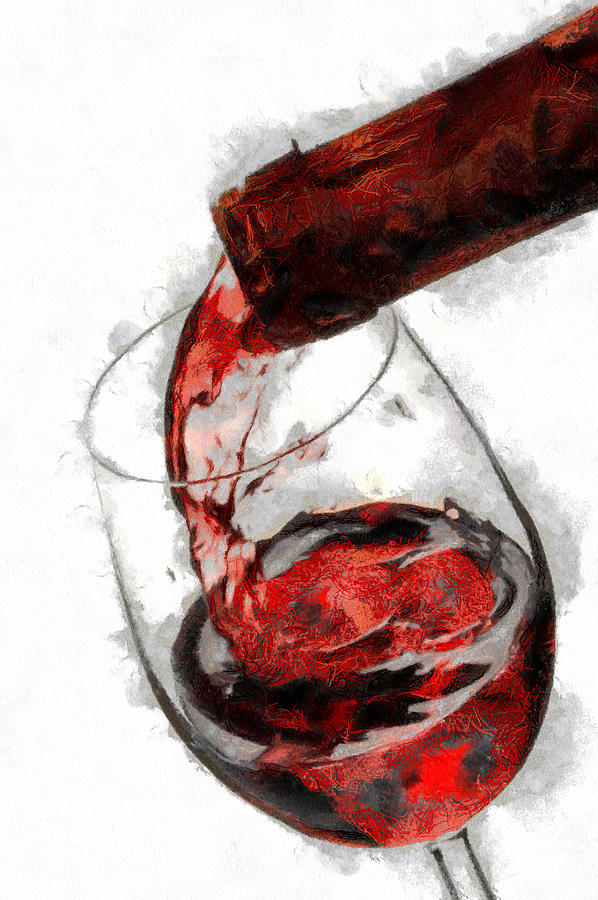 Wineglass Painting - Pouring red wine by Georgi Dimitrov