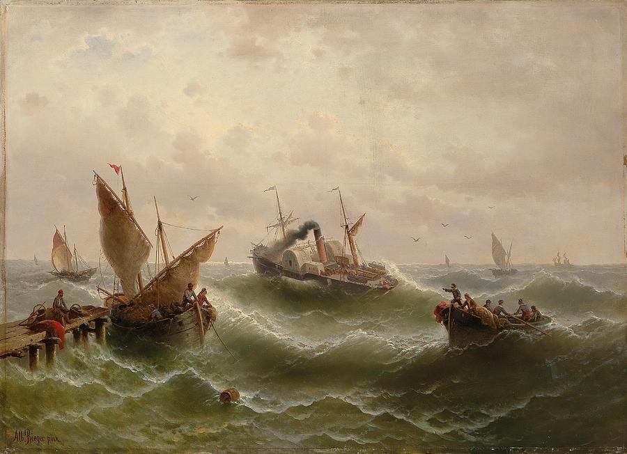 Pouring Steamer In The North Sea In Gothenburg Painting