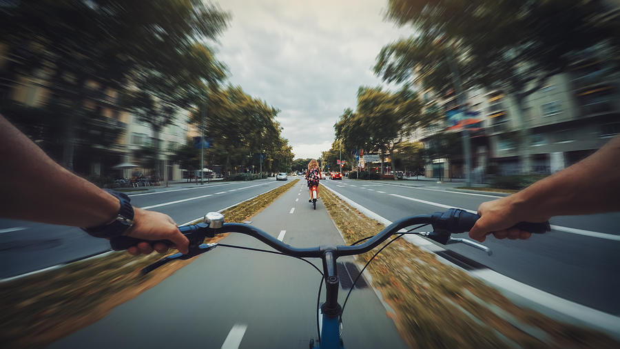 POV bicycle riding in the city, Barcelona, Spain Photograph by Piola666
