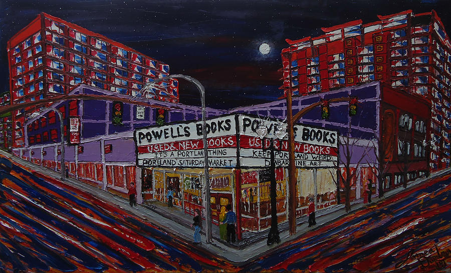 Powells Book Store At Night 2 Painting by James Dunbar