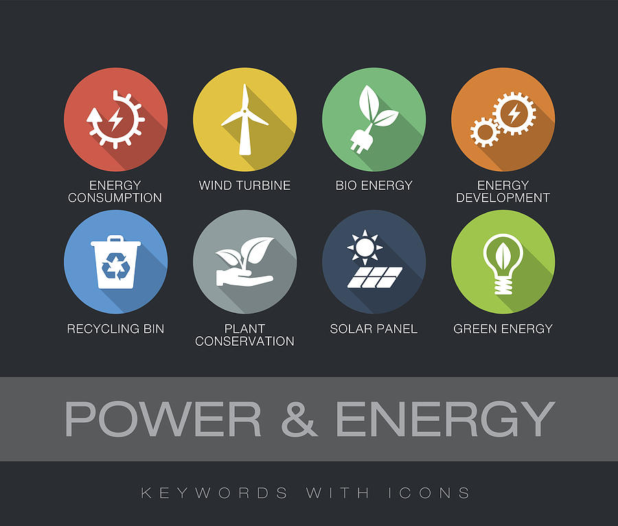 Power and Energy keywords with icons Drawing by Enisaksoy