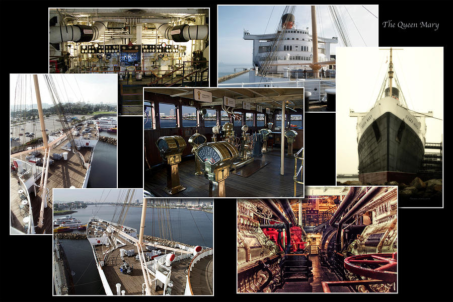 Queen Photograph - Power Collage Queen Mary Ocean Liner Long Beach CA 01 by Thomas Woolworth
