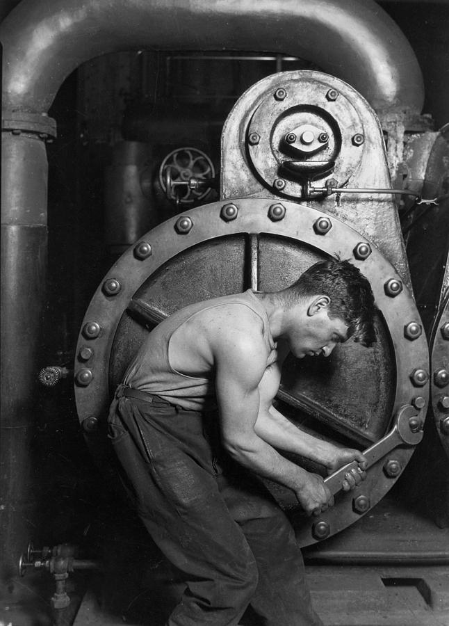 Black And White Photograph - Power House Mechanic 1920 by Mountain Dreams