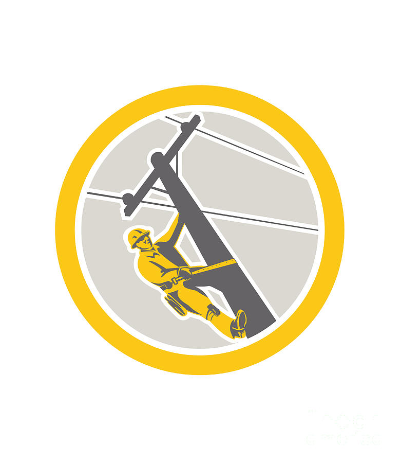 Power Lineman Digital Art - Power Lineman Repairman Climbing Pole Circle by Aloysius Patrimonio