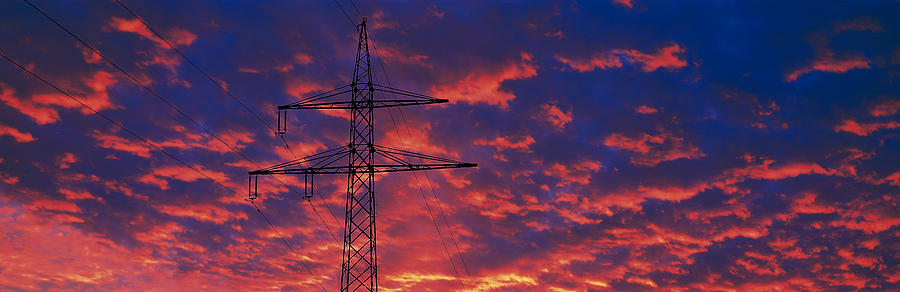 Sunset Photograph - Power Lines At Sunset Germany by Panoramic Images