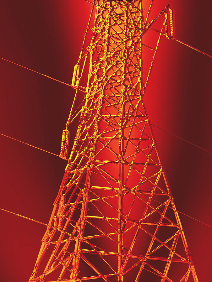 Electric Pylon Digital Art - Power Station - Hot optimized for metallic paper by Wendy J St Christopher