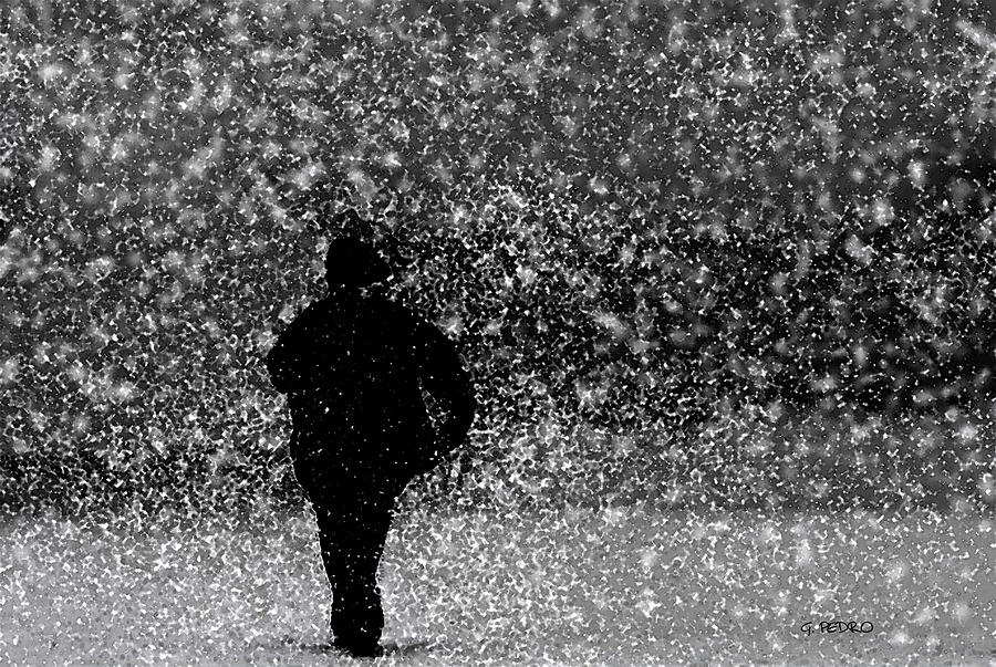 Power Walking in a Snow Storm Painting by George Pedro