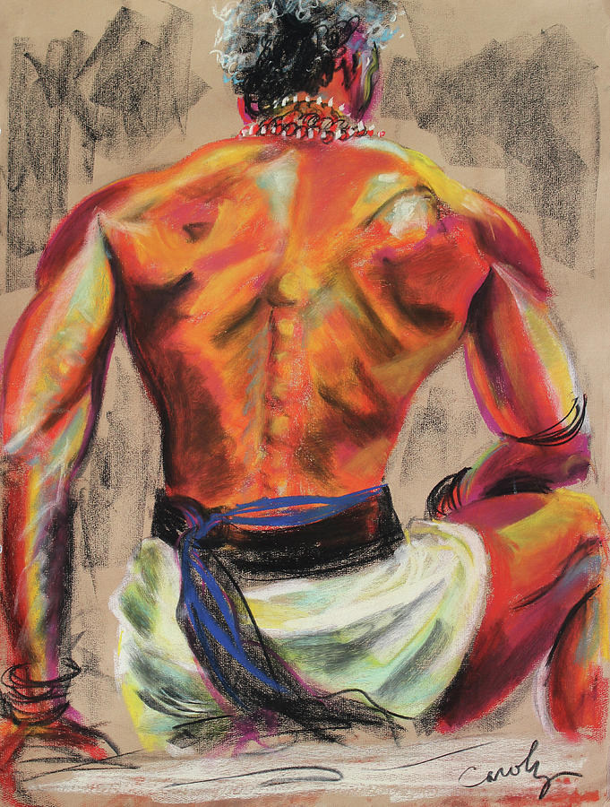 Powerful Back of a Unique Man Pastel by Asha Carolyn Young