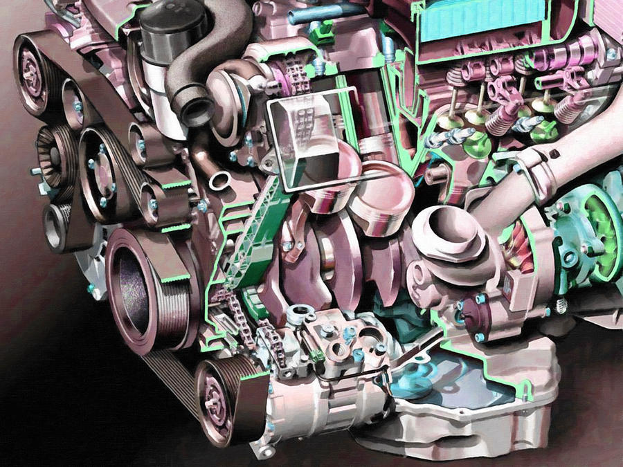 Powerful Car Engine Painting by Jeelan Clark