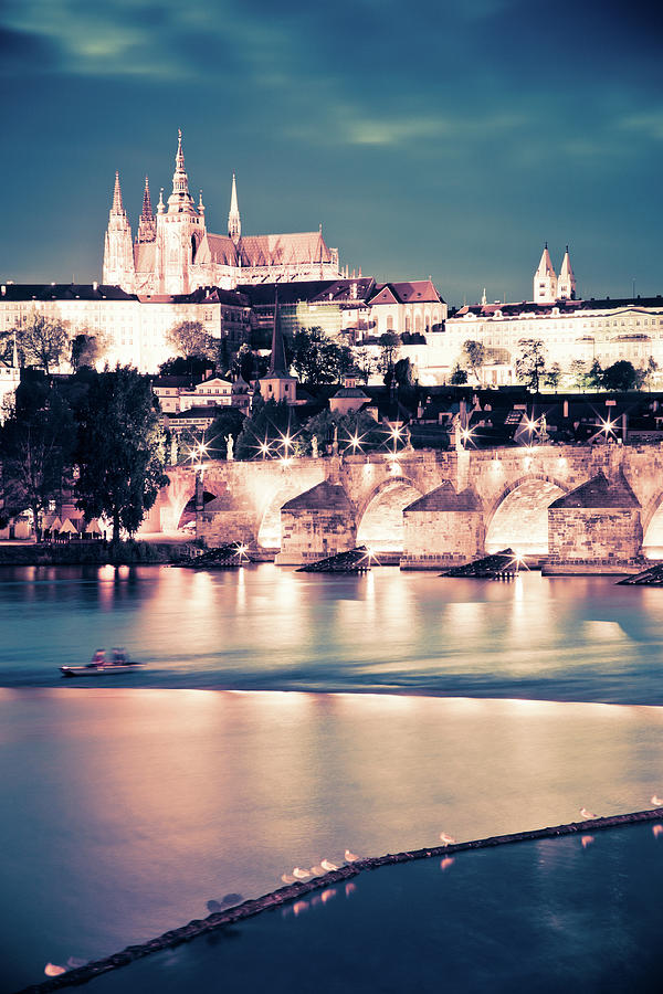 Prague By Night, Charles Bridge Photograph by Moreiso
