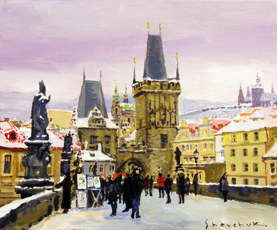Winter Painting - Prague Gharles Bridge Winter by Yuriy Shevchuk