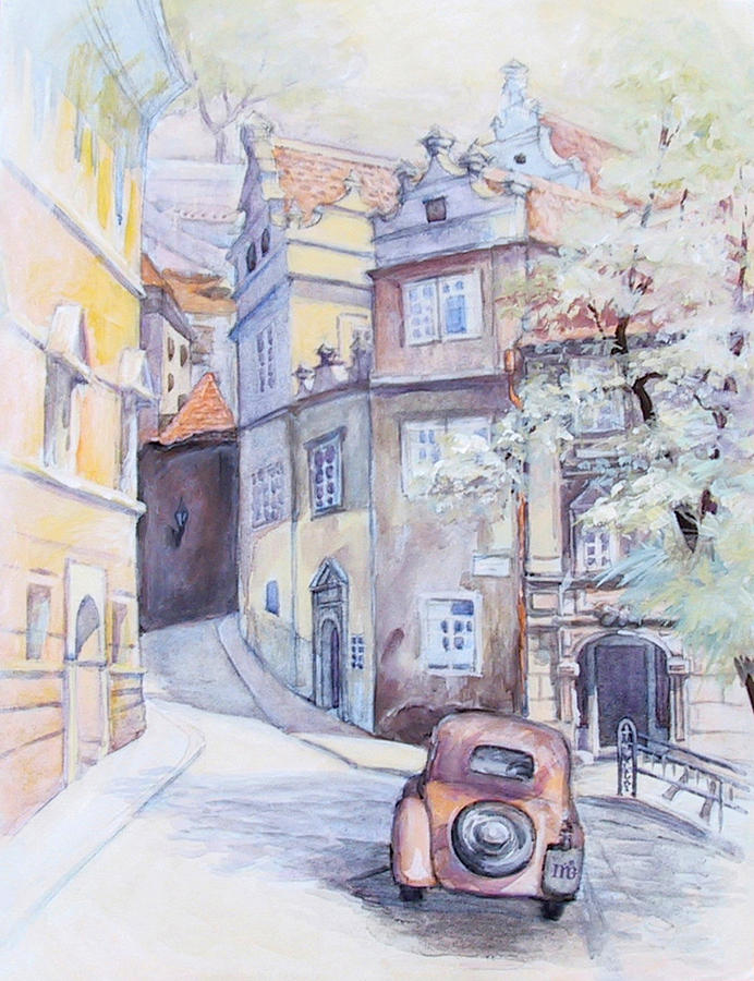 Prague Golden Well Lane Painting by Marina Gnetetsky