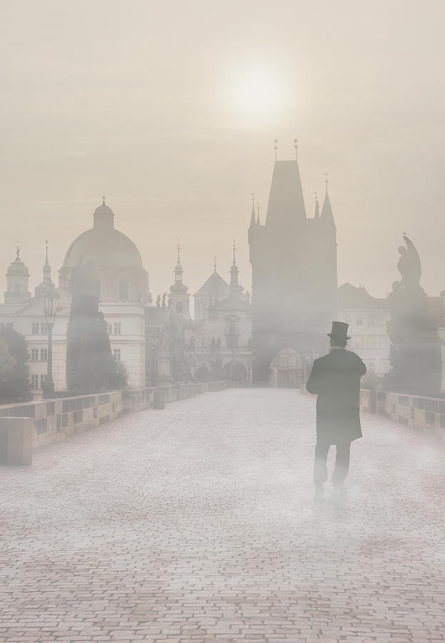 Vintage Photograph - Prague in the morning fog by Jaroslaw Blaminsky