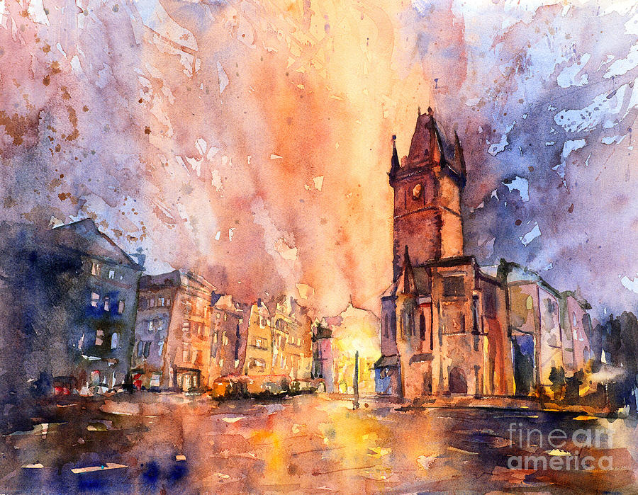 Sunset Painting - Prague Old Town by Ryan Fox