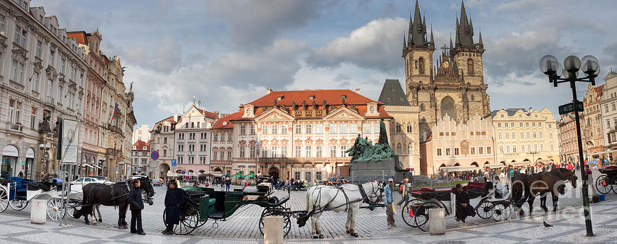 Prague Old Town Square With Carriages Panorama Photograph by Thomas Marchessault
