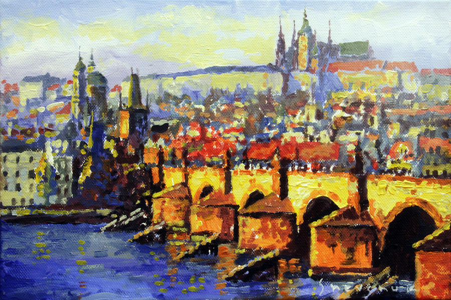 Castle Painting - Prague Panorama Charles Bridge by Yuriy Shevchuk