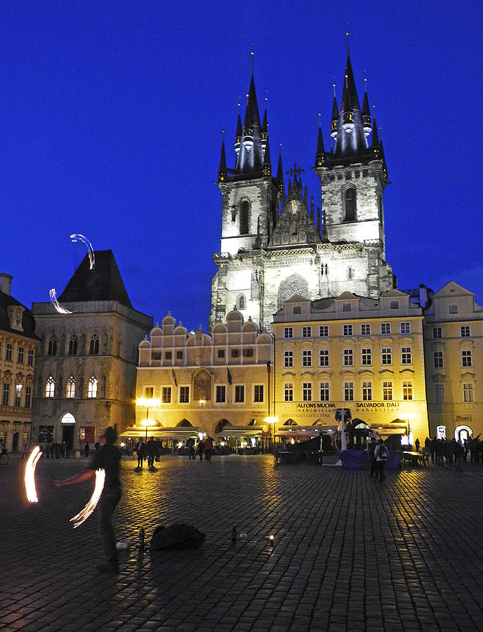 Prague Square at Night Photograph by Doug Davidson