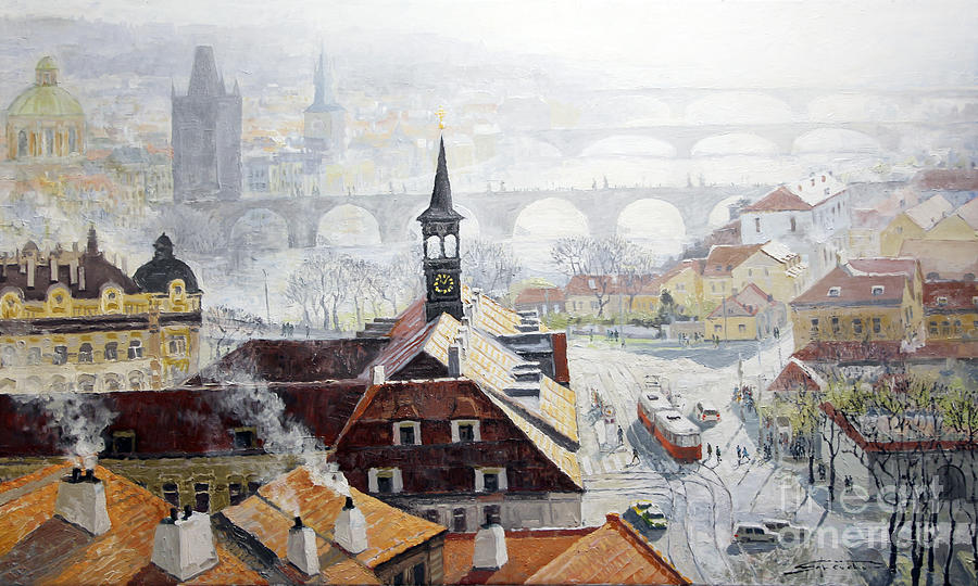 Oil On Canvas Painting - Praha Early Spring by Yuriy Shevchuk Oil On Canvas Painting - Praha Early Spring by Yuriy Shevchuk