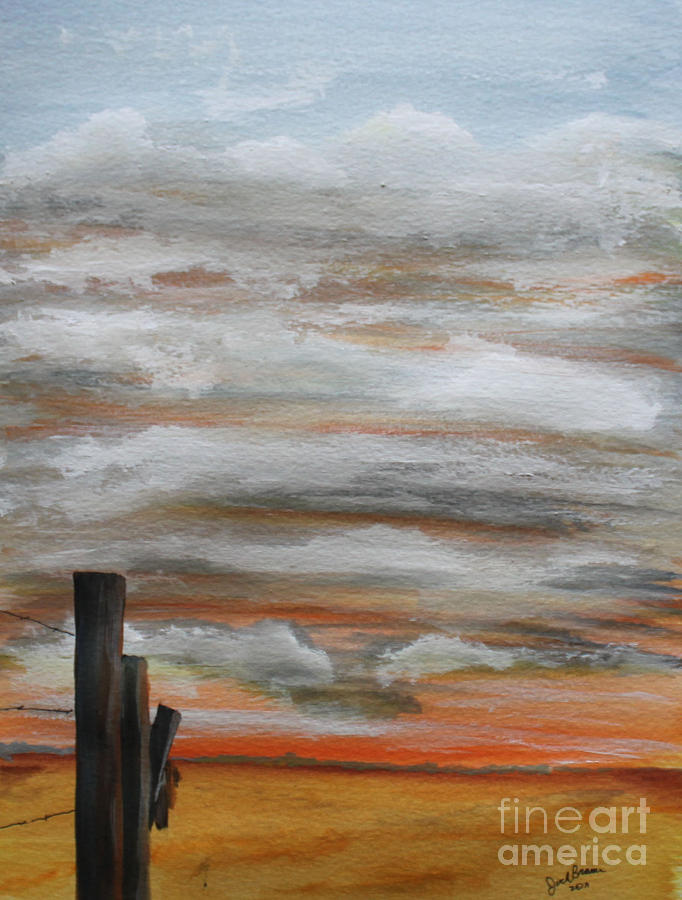 Sunset Painting - Prairie Fenceline by Jack G  Brauer