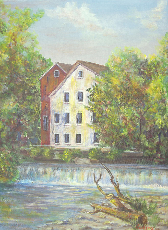 Prallsville Mill from Waterfall Painting by Katalin Luczay