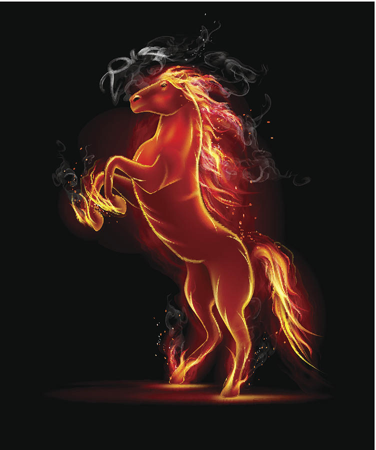 Prancing Black Fire Horse Drawing by Adelevin