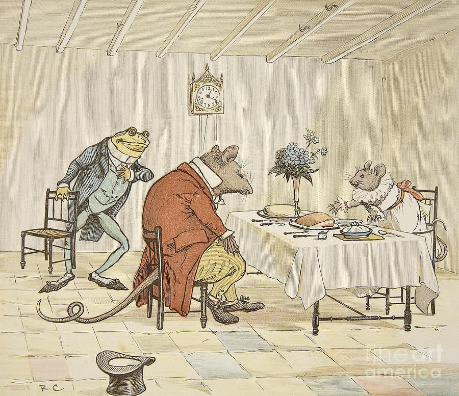 Pray Miss Mouse will you give us some beer Painting by Randolph Caldecott