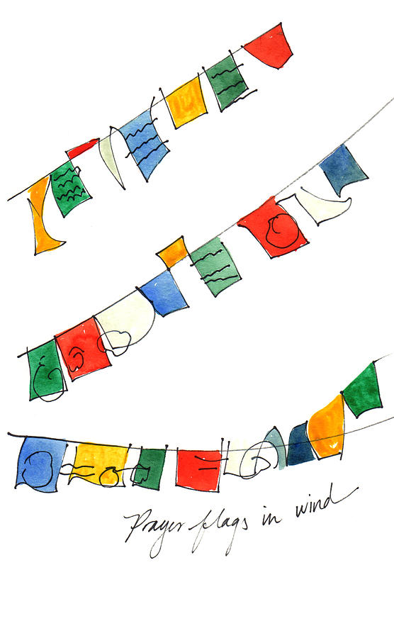 Prayer Flags in Wind Painting by Anna Elkins