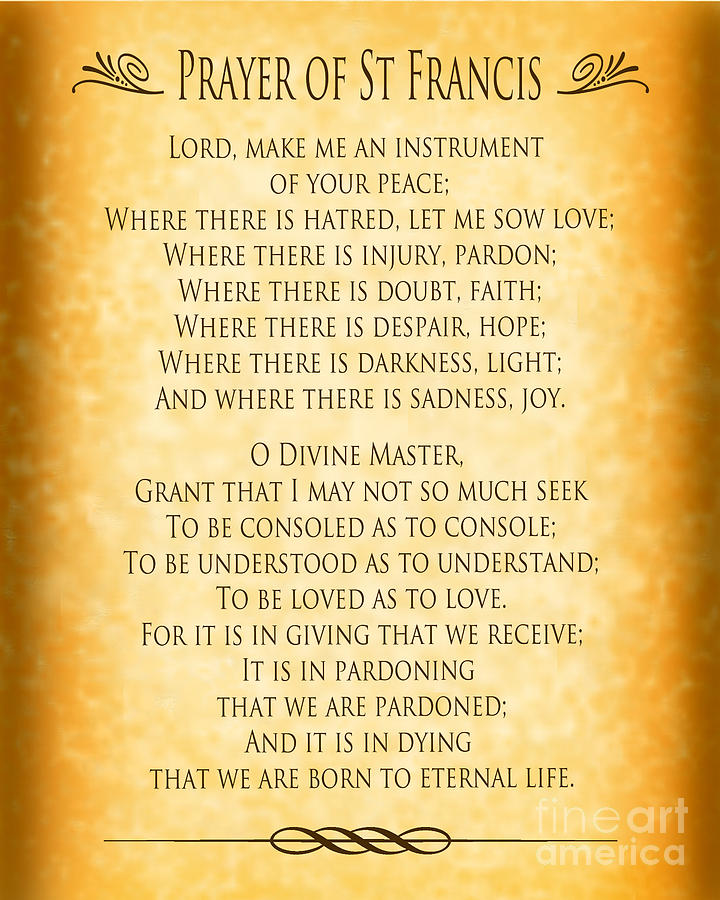 Inspirational Digital Art - Prayer of St Francis - Pope Francis Prayer - Gold Parchment by Ginny Gaura