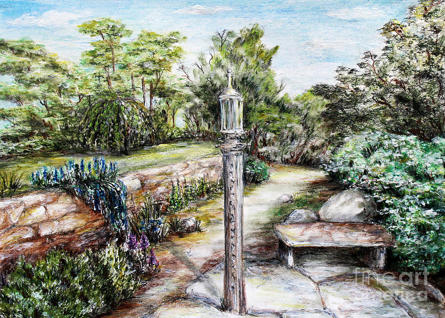 Prayer Wheel at Pacificas Lambert Campus- postcard Drawing by Danuta Bennett