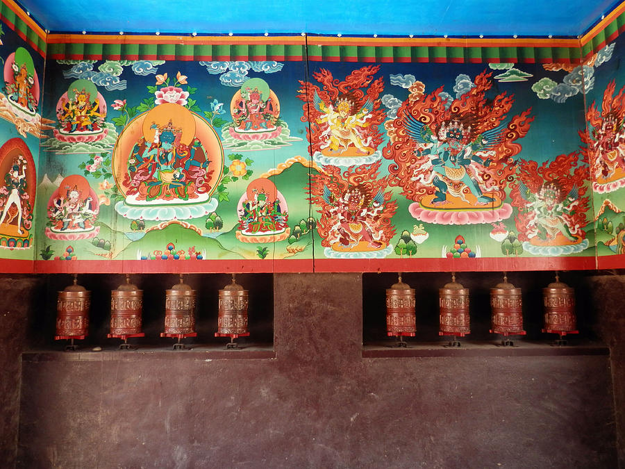 Prayer Wheels and Paintings Photograph by Pema Hou