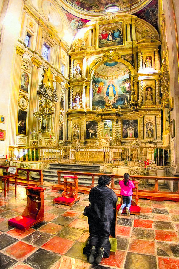 Praying at the Altar in Puebla Cathedral Photograph by Mark Tisdale