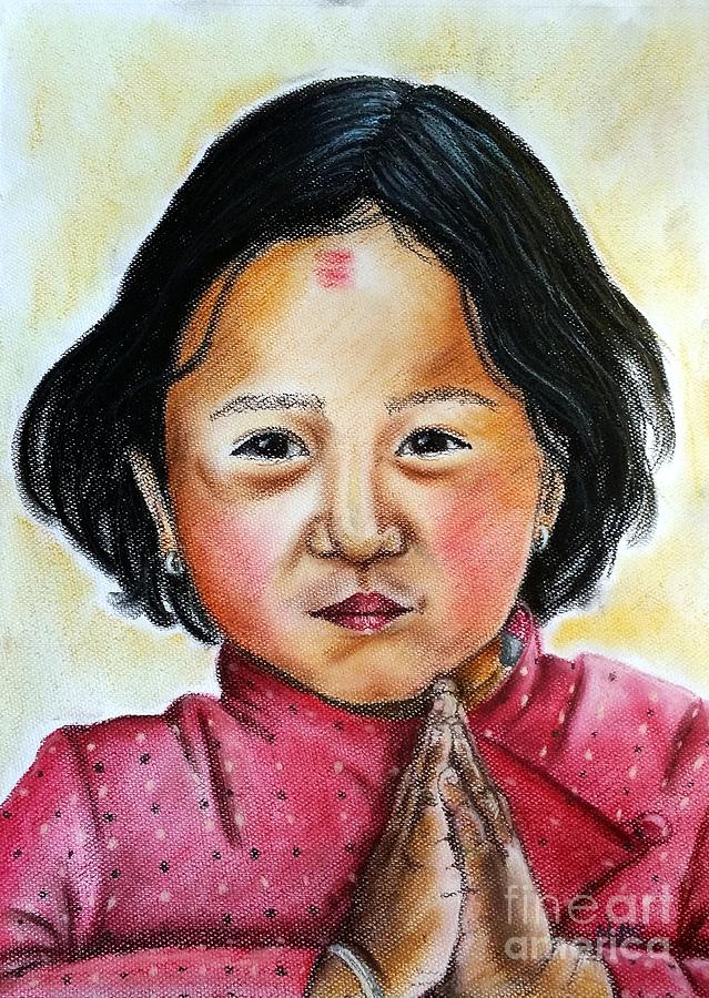 Nepalese Girl Pastel by Cris Motta