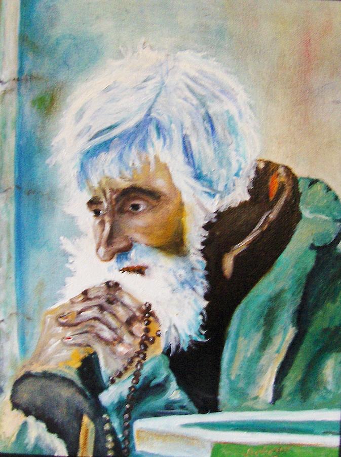 Praying Old Man Painting by Ryszard Ludynia