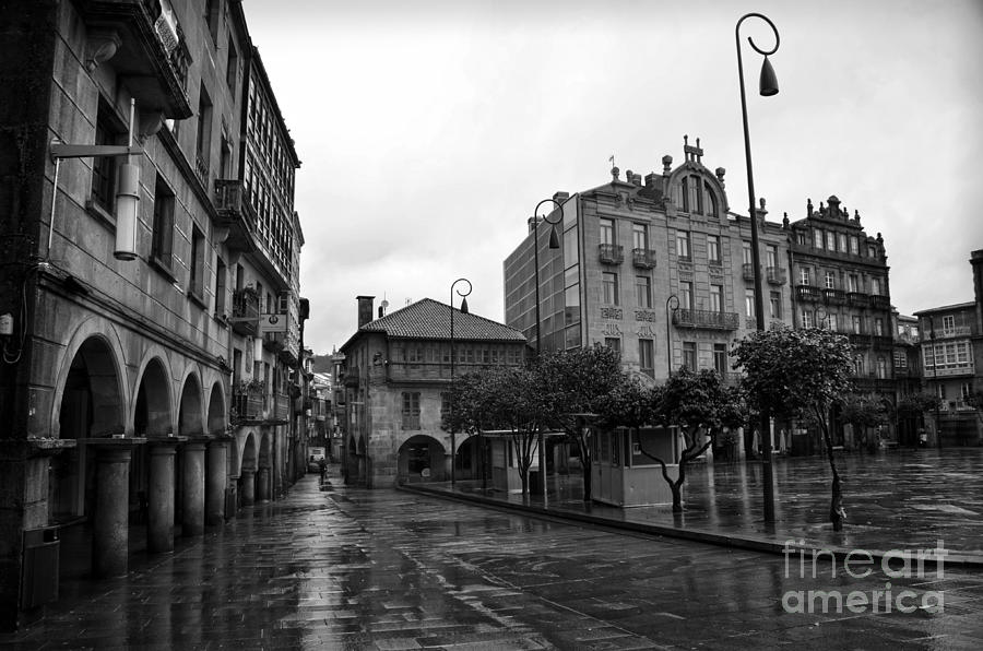 Black And White Photograph - Praza da Ferreria in Pontevedra BW by RicardMN Photography