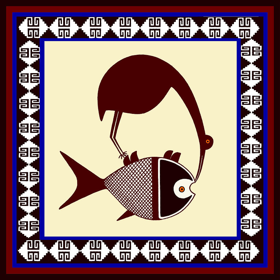 Pre-Columbian Stork Fish Digital Art by Vagabond Folk Art - Virginia Vivier