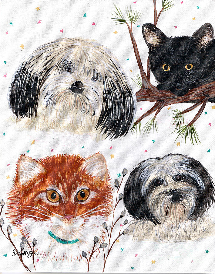 Precious Pets - Cats and Dogs Painting by Barbara A Griffin