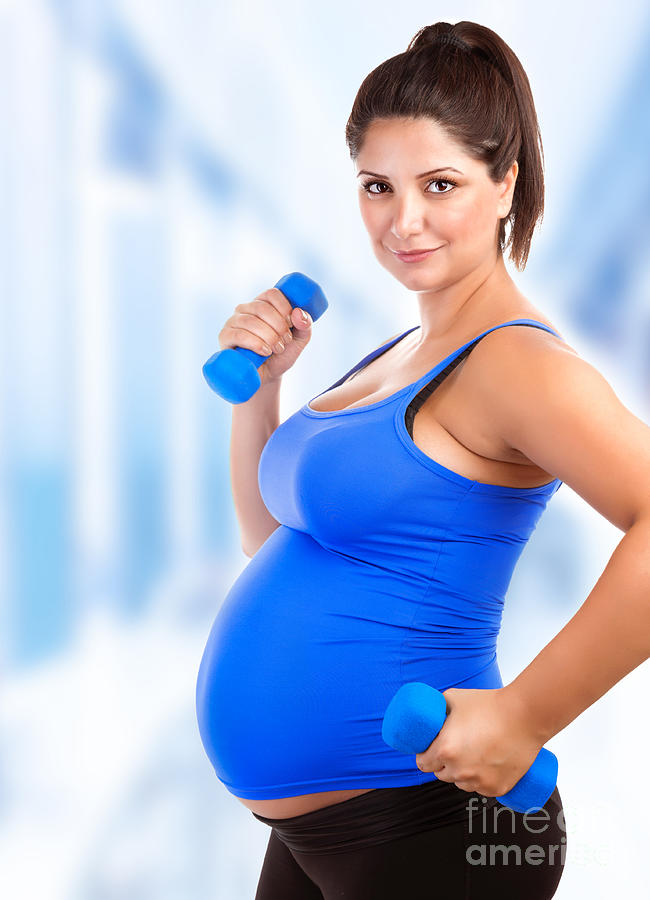 Sports Photograph - Pregnant woman do fitness by Anna Om