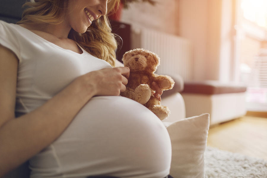 Pregnant Woman Holding Teddy Bear Photograph by Vgajic