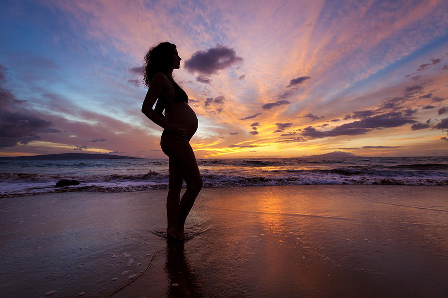 Pregnant Woman on Beach at Sunset Photograph by M Swiet Productions