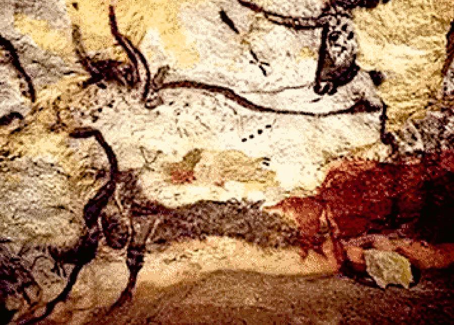 Prehistoric Bulls Lascaux Cave Se France Painting by L Brown