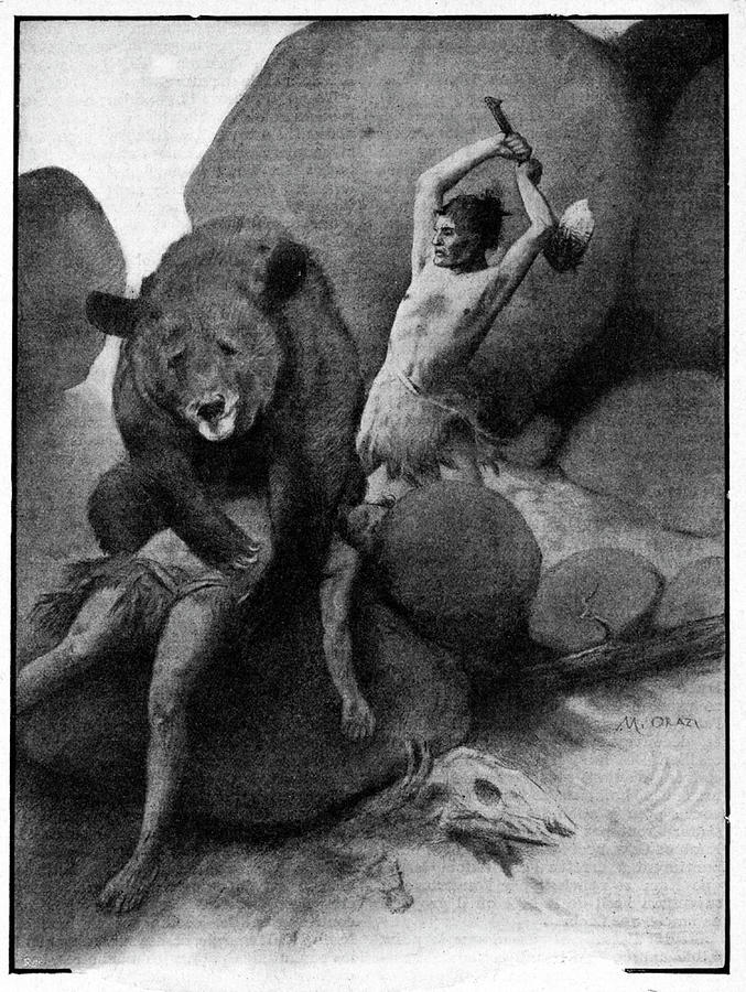 Prehistoric Men Fighting A Bear Photograph by Cci Archives