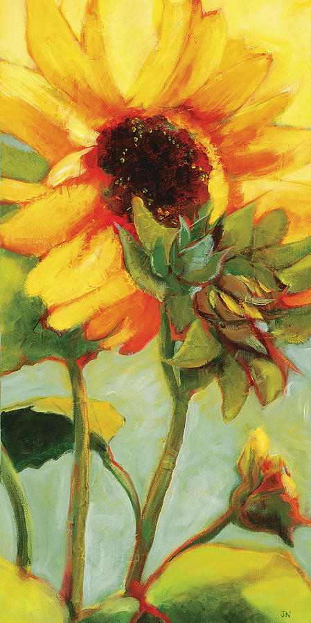 Bright Yellow Sunflower Morning Painting by Jen Norton