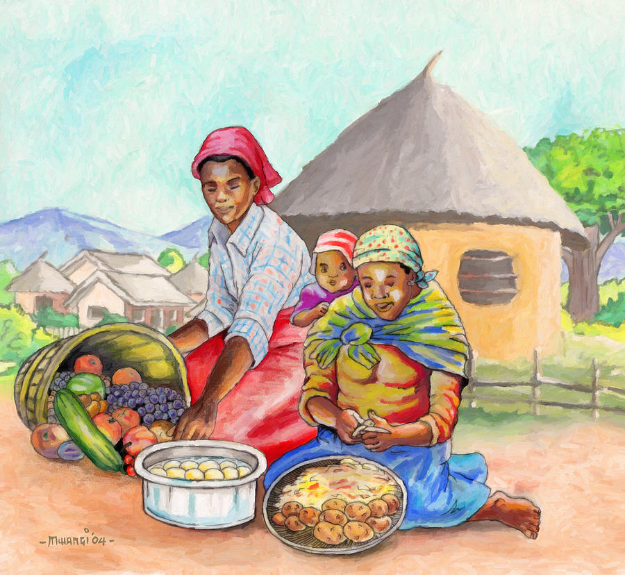 Preparing Food Painting by Anthony Mwangi