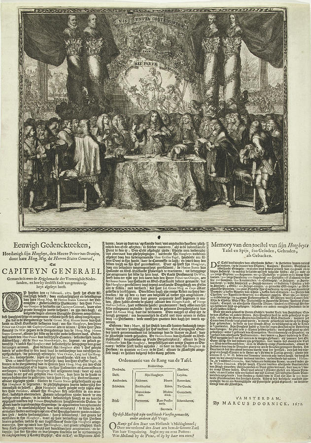 Map Drawing - Presentation And Description Of The Appointment Of Prince by Frederik Hendrik And Willem Ii And Romeyn De Hooghe