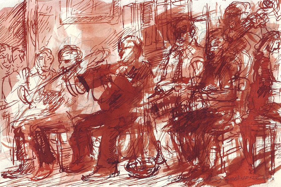 Preservation Drawing - Preservation Hall Band New Orleans by Edward Ching Preservation Drawing - Preservation Hall Band New Orleans by Edward Ching