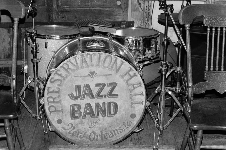 Preservation Hall Jazz Band Drum BW Photograph by Bradford Martin