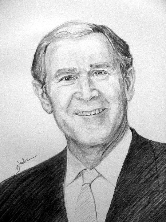 President Bush Drawing by Medha Atre-Kulkarni - Fine Art America